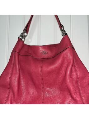 Coach Lexy Large Strawberry Pink Pebble Leather Shoulder Bag